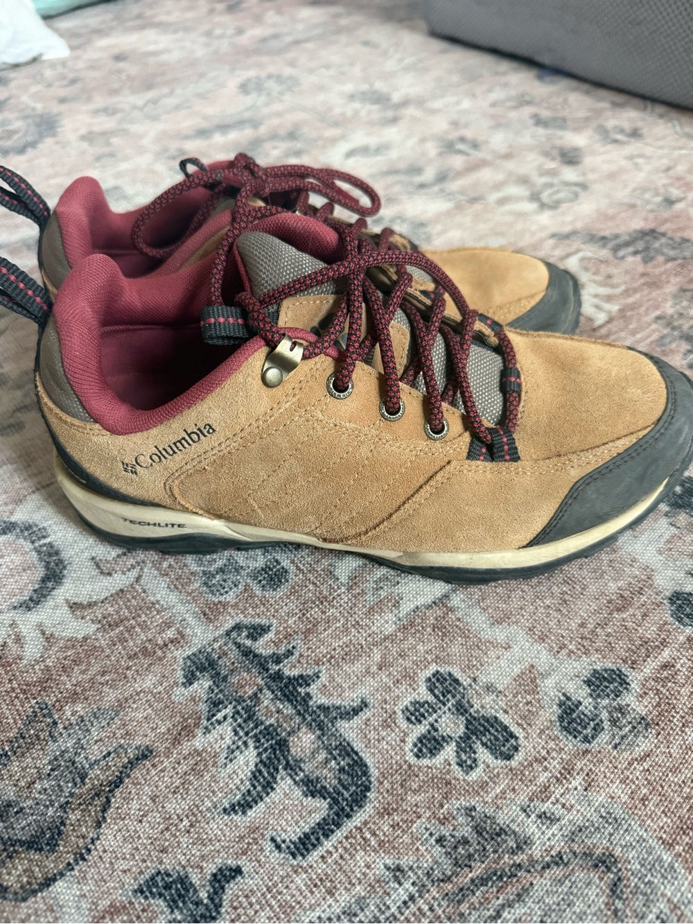 Columbia Women's Tan Suede Trail Shoes with Burgundy Lining